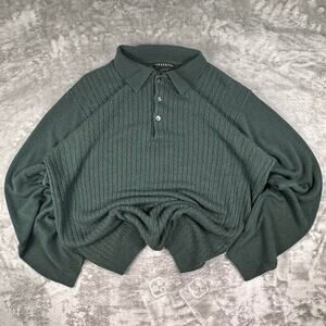 Vintage Consensus Sportswear Dark Green Cable Knit Long-Sleeve Polo Shirt XXL
